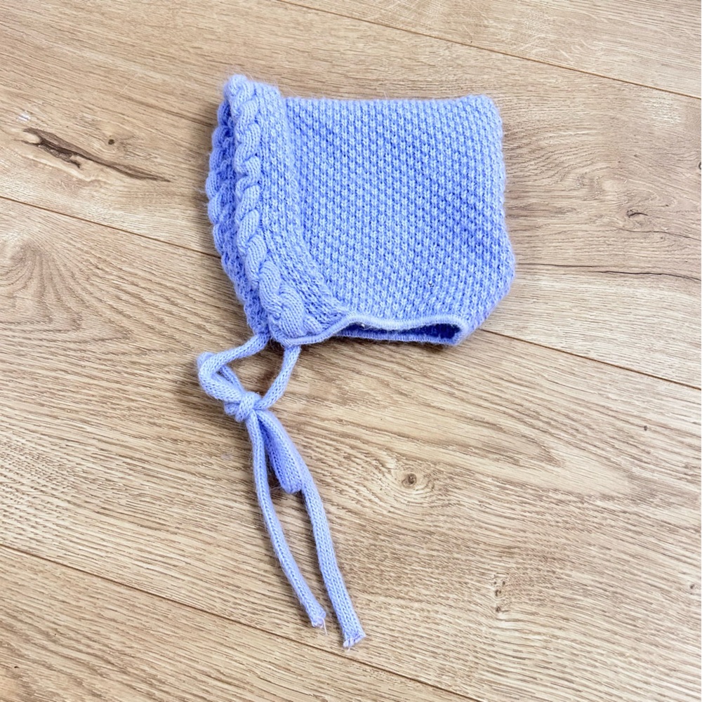 Purple knit bonnet hat size 0-6 months
